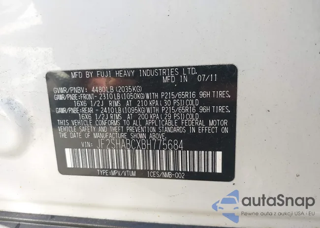 JF2SHABCXBH775684: 40447770