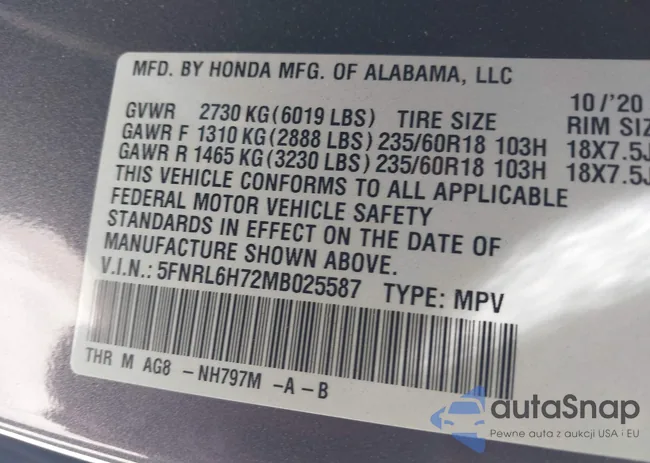 5FNRL6H72MB025587: 40455600