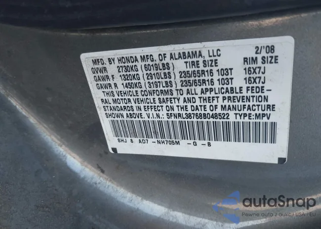 5FNRL38768B048522: 40461088