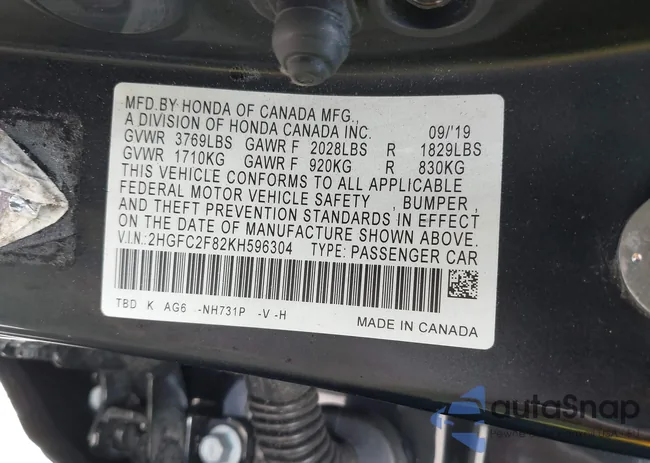 2HGFC2F82KH596304: 40468236