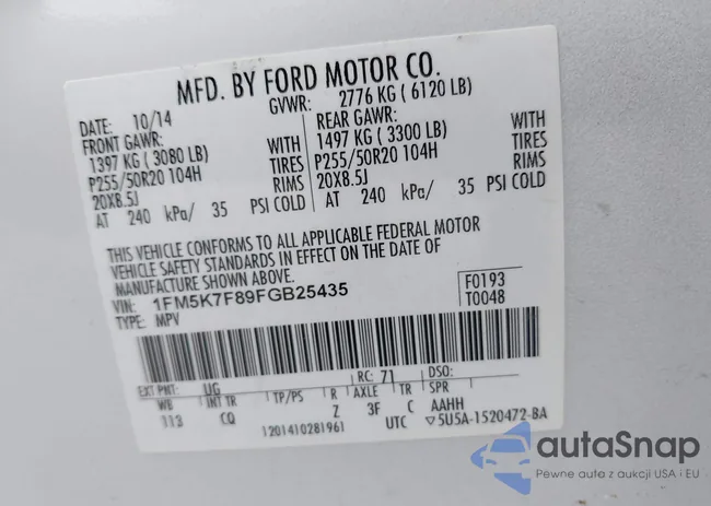 1FM5K7F89FGB25435: 40474626