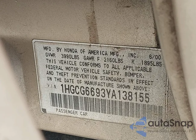 1HGCG6693YA138155: 40474653