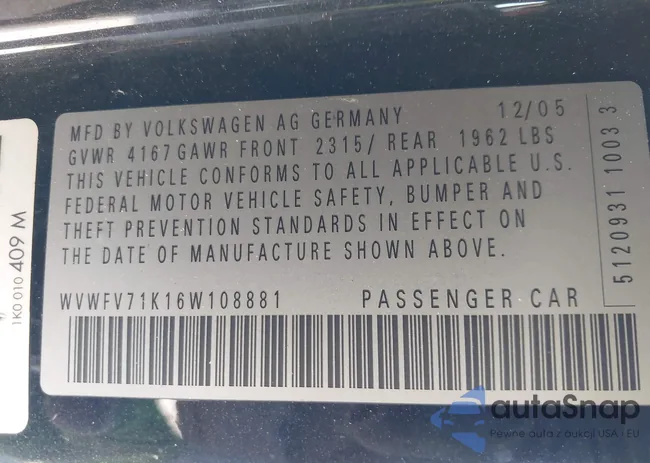 WVWFV71K16W108881: 40480134