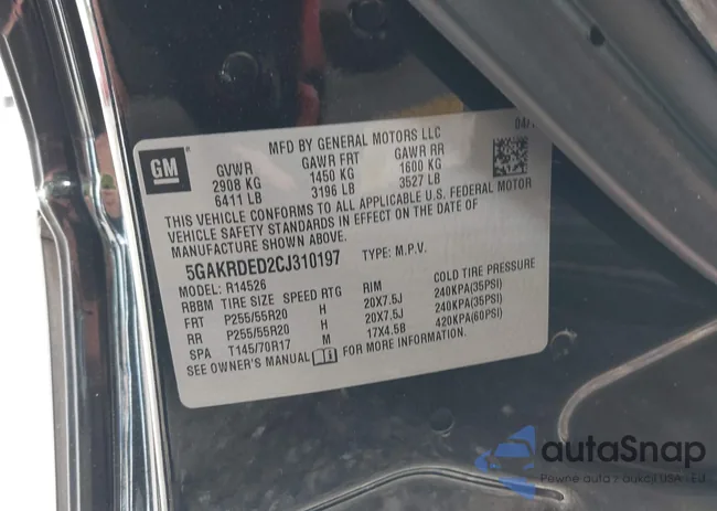 5GAKRDED2CJ310197: 40480360