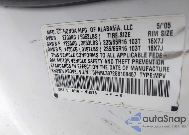 5FNRL38725B108467: 40481832