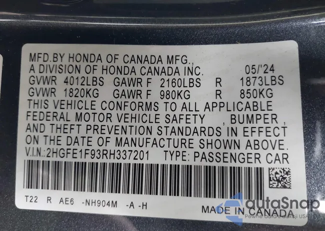 2HGFE1F93RH337201: 40482253