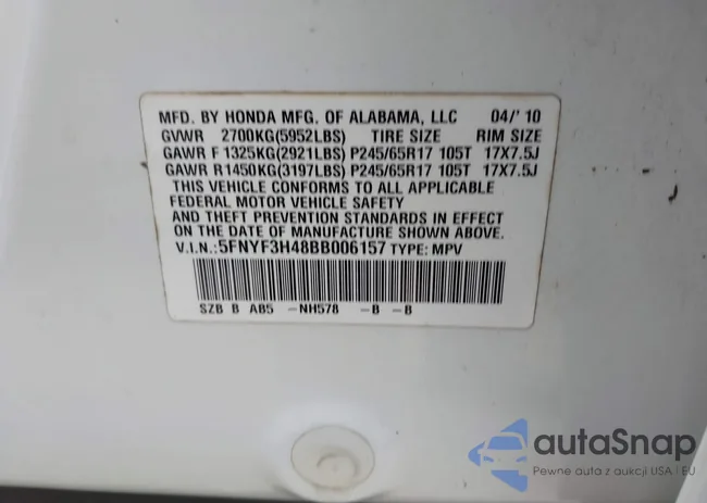 5FNYF3H48BB006157: 40482282