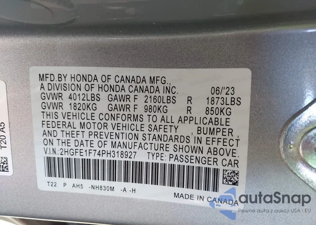 2HGFE1F74PH318927: 40489715