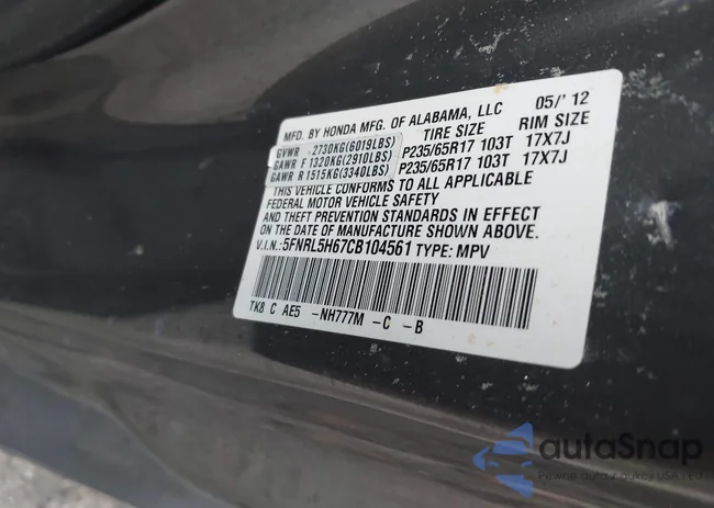 5FNRL5H67CB104561: 40492470