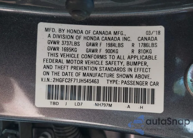 2HGFC2F71JH545463: 40492631