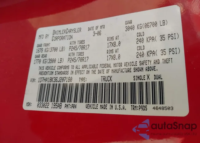 1D7HA18K36J207180: 40493988