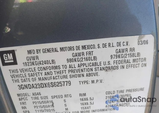 3GNDA23DX6S625779: 40495986