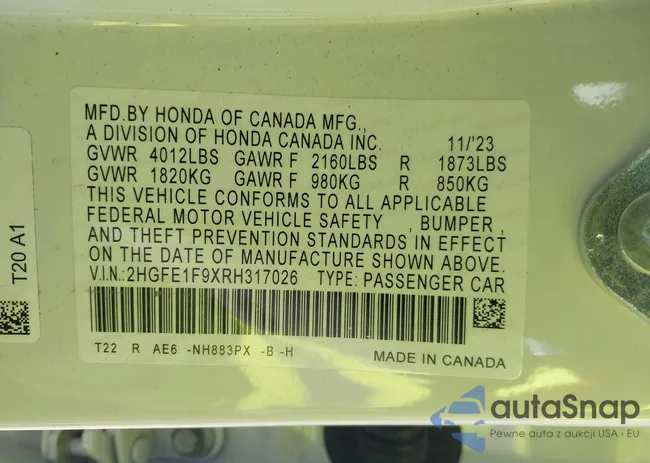 2HGFE1F9XRH317026: 40496873