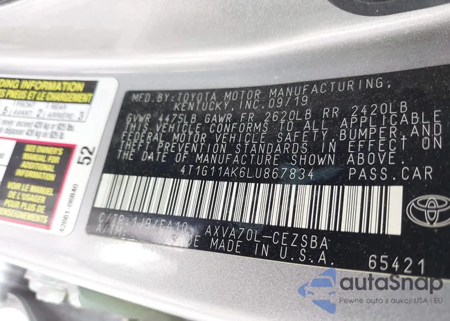 4T1G11AK6LU867834: 40496629