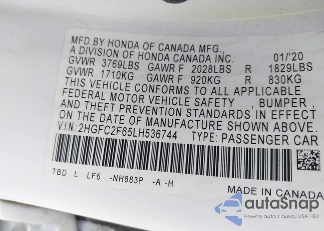 2HGFC2F65LH536744: 40499313