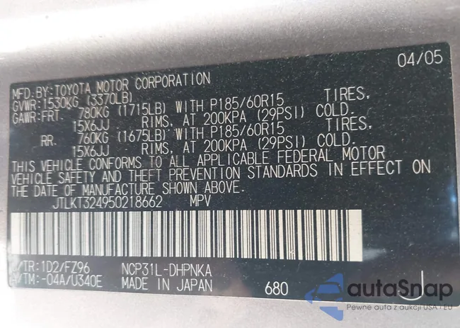 JTLKT324950218662: 40501398