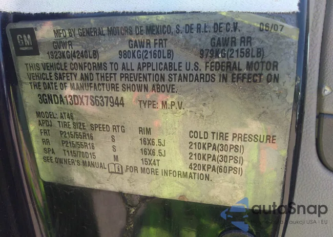 3GNDA13DX7S637944: 40503164