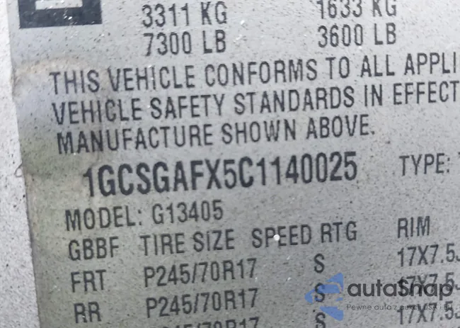 1GCSGAFX5C1140025: 40508425