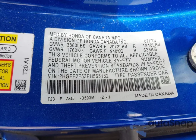 2HGFE2F53PH565182: 40509846