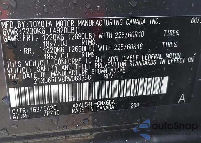 2T3D6RFV8RW069356: 40511161