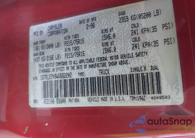 1B7GL22X9WS662202: 39514386