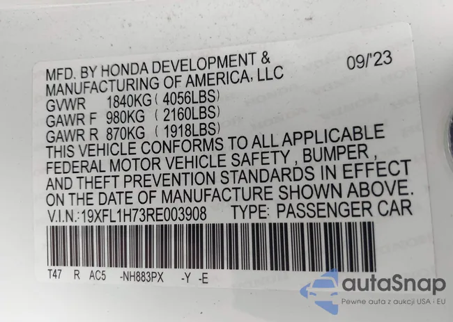 19XFL1H73RE003908: 39517947