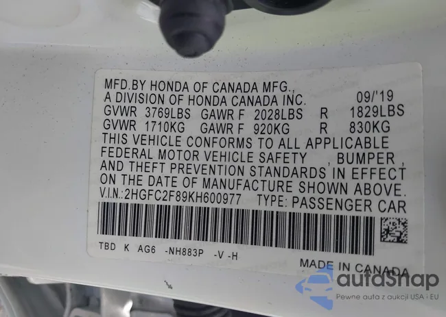 2HGFC2F89KH600977: 39519283