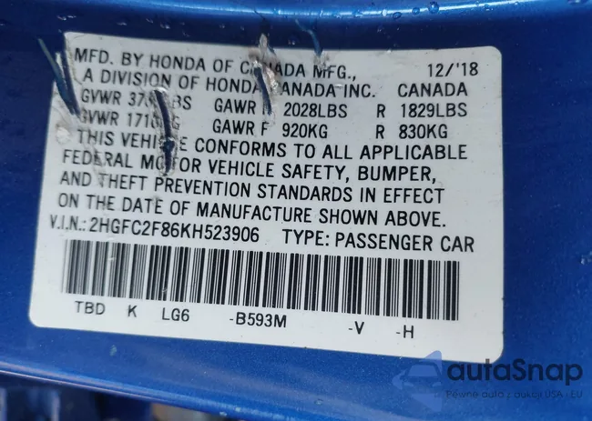 2HGFC2F86KH523906: 39526883