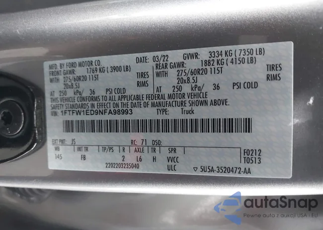 1FTFW1ED9NFA98993: 39534499