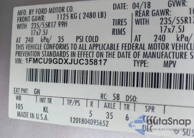 1FMCU9GDXJUC35817: 39538266