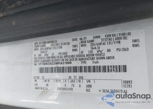 1FTBW3XG3MKA51899: 39552748