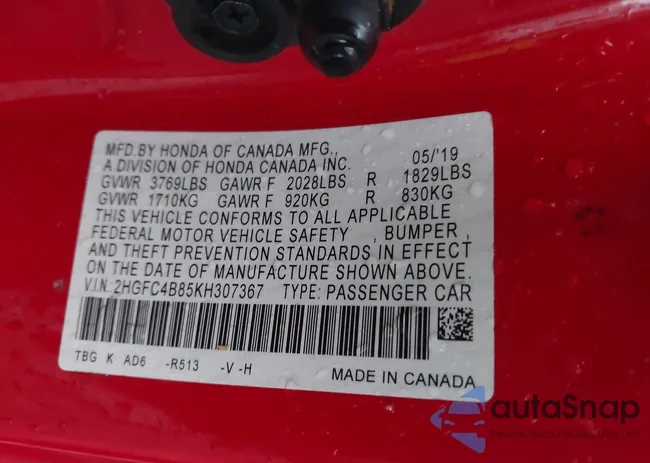 2HGFC4B85KH307367: 39559039