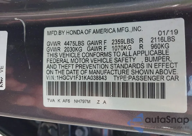 1HGCV1F31KA038843: 39570814