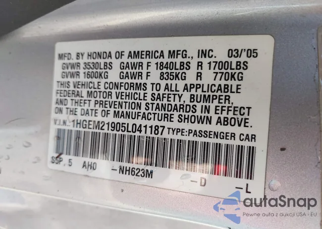 1HGEM21905L041187: 39572668