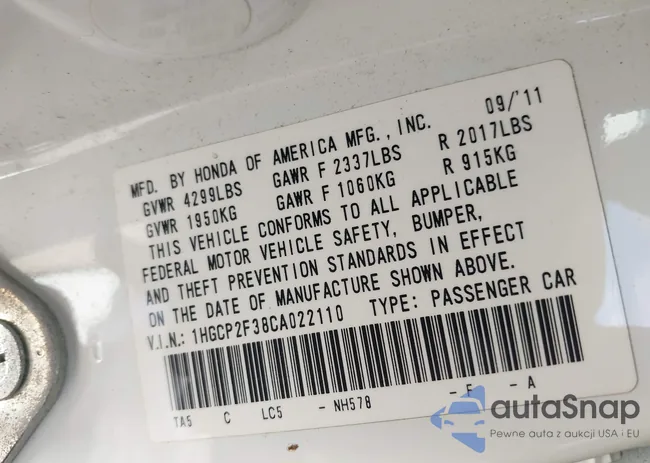 1HGCP2F38CA022110: 39584953