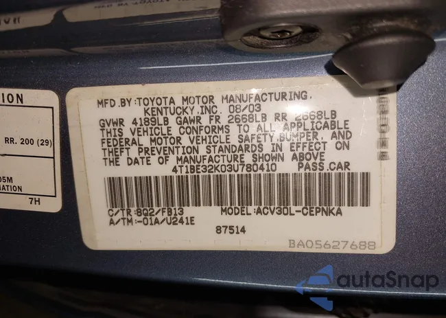 4T1BE32K03U780410: 39586946