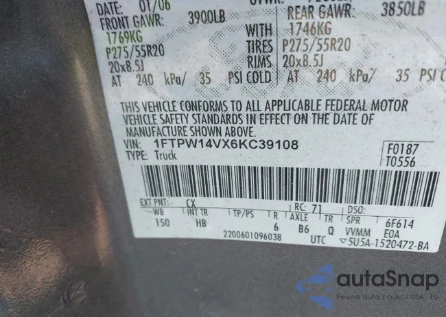 1FTPW14VX6KC39108: 39598786