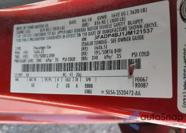 3FADP4BJ1JM121537: 39606607