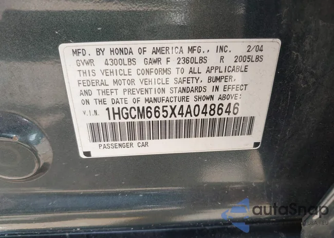 1HGCM665X4A048646: 39611247