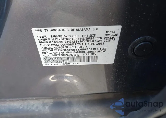 5FNYF8H57KB001649: 39614911