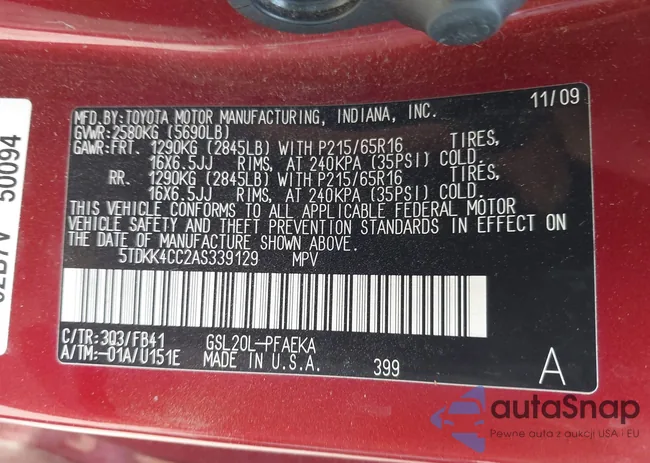 5TDKK4CC2AS339129: 39631638