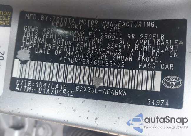 4T1BK36B76U096462: 39652267