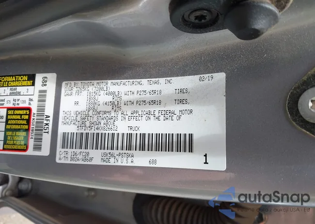 5TFDY5F14KX826612: 39688260