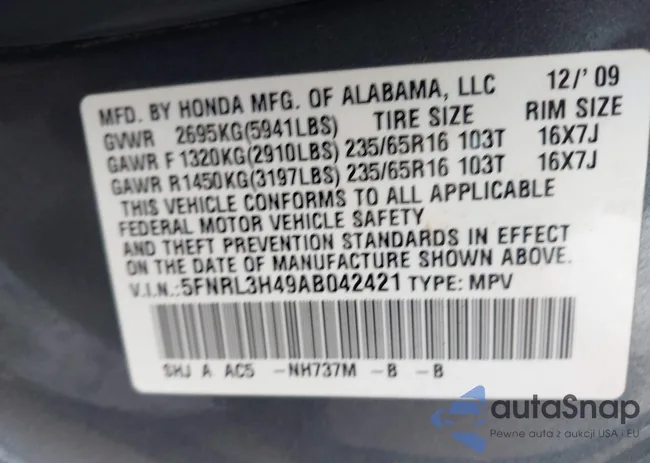 5FNRL3H49AB042421: 39688838