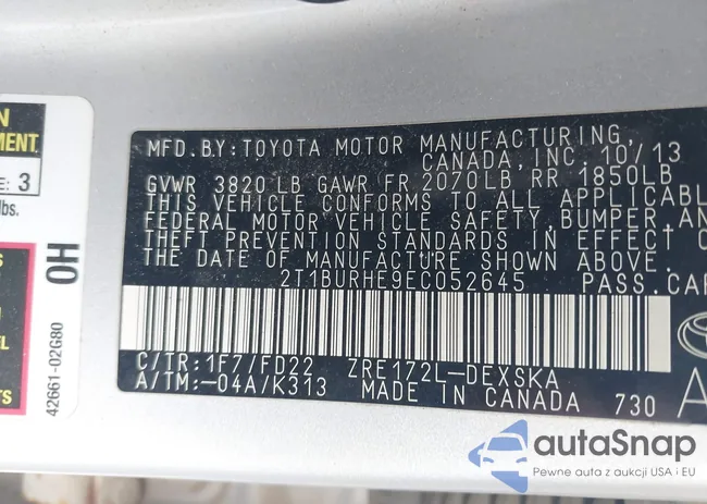 2T1BURHE9EC052645: 39698702