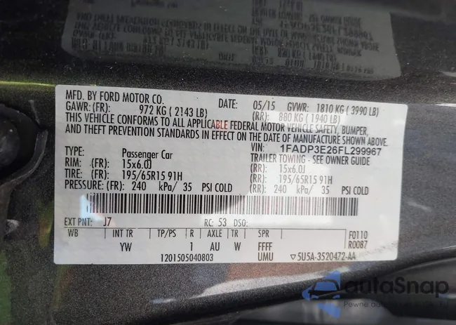 1FADP3E26FL299967: 39700122