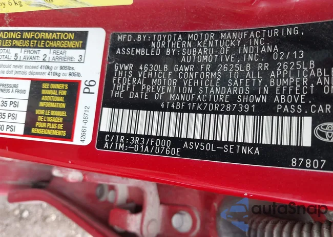 4T4BF1FK7DR287391: 39699692