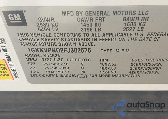 1GKKVPKD2FJ302576: 39703520