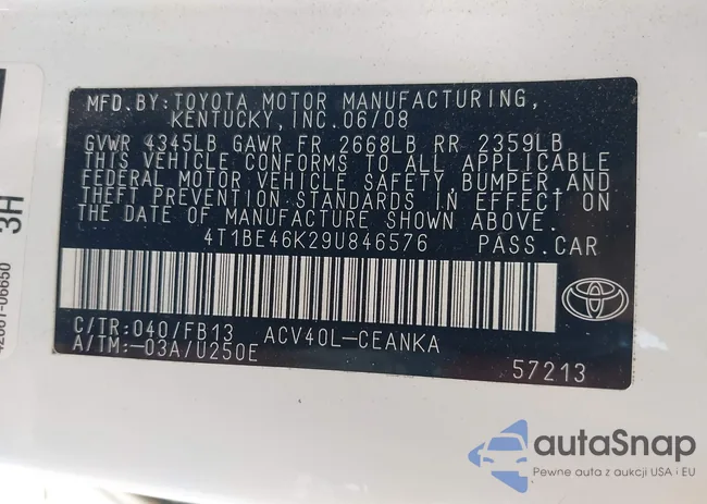 4T1BE46K29U846576: 39711247