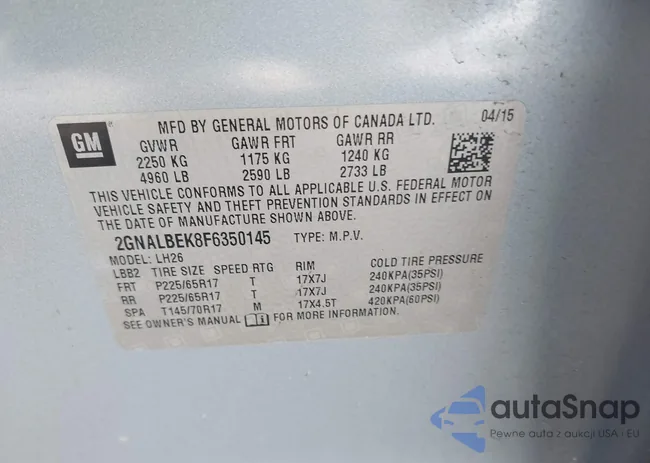 2GNALBEK8F6350145: 39713162